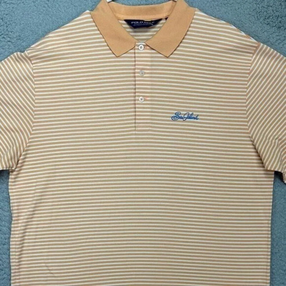 Polo Golf Ralph Lauren Shirt Men Large Orange Candy Stripe Pima Cotton Polo Pony